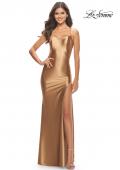 Picture of: Fitted Liquid Jersey Dress with High Slit and Open Back in Bronze, Style: 31208, Detail Picture 1