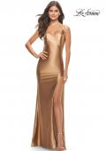Picture of: Liquid Jersey Fitted Dress with High Slit in Bronze, Style: 31372, Detail Picture 1