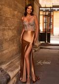 Picture of: Rhinestone Corset Prom Dress with Stretch Satin Skirt in Bronze , Style 32691, Detail Picture 1