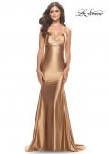 Picture of: Liquid Jersey Trumpet Gown with Draped Neckline in Bronze, Style: 31397, Detail Picture 3