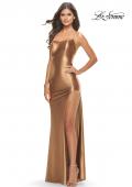 Picture of: Fitted Liquid Jersey Dress with High Slit and Open Back in Bronze, Style: 31208, Detail Picture 6