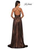 Picture of: A-line Metallic Net Jersey Halter Gown with High Slit in Bronze , Style: 32917, Detail Picture 6