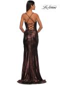Picture of: Long Metallic Prom Dress with Ruching and Rhinestone Draped Neckline in Bronze , Style: 33032, Detail Picture 6