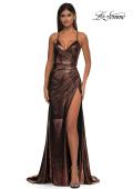 Picture of: Metallic Jersey Dress with Side Ruching and High Slit in Bronze, Style: 32884, Detail Picture 7