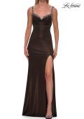Picture of: Metallic Jersey Gown with Beaded Straps and Lace-Up Back in Bronze, Style: 33664, Detail Picture 7
