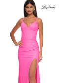 Picture of: Prom Dress with Corset Top and Sheer Illusion Back in Bubblegum Pink, Style: 32962, Detail Picture 11