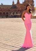 Picture of: Ruched Jersey Gown with Crisscross Open Back in Bubblegum Pink, Style: 33723, Detail Picture 11, Landscape