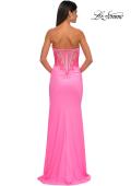 Picture of: Strapless Prom Dress with Ruching and Lace Detail Neckline and Back in Bubblegum Pink, Style: 32981, Detail Picture 15