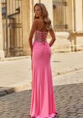 Picture of: Strapless Embellished Corset Gown with High Slit and Lace-Up Back in Bubblegum Pink, Style: 33355, Back Picture