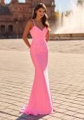 Picture of: Ruched Jersey Gown with Crisscross Open Back in Bubblegum Pink, Style: 33723, Detail Picture 2
