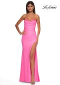 Picture of: Strapless Prom Dress with Ruching and Lace Detail Neckline and Back in Bubblegum Pink, Style: 32981, Detail Picture 4