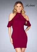 Picture of: Ruffle Halter Top Dress with Tight Jersey Skirt in Burgundy, Style: 25147, Main Picture