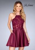 Picture of: Sheer Illusion Dress with Scattered Lace and Short Skirt in Burgundy, Style: 25202, Main Picture