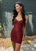 Picture of: Short Net Jersey Dress with Rhinestones in Burgundy, Style 33926, Main Picture