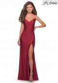 Picture of: Long Homecoming Dress with Slit and Criss Cross Back in Burgundy, Style: 28206, Detail Picture 8
