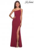 Picture of: One Shoulder Long Jersey Homecoming Dress in Burgundy, Style: 28176, Detail Picture 9