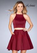 Picture of: Short Two Piece Homecoming Dress with Lace Up Back in Burgundy, Style: 25114, Back Picture