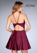 Picture of: Sheer Illusion Dress with Scattered Lace and Short Skirt in Burgundy, Style: 25202, Back Picture