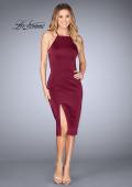 Picture of: Knee Length Jersey Evening Dress with Front Slit in Burgundy, Style: 25083, Detail Picture 1