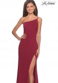 Picture of: One Shoulder Long Jersey Homecoming Dress in Burgundy, Style: 28176, Detail Picture 1