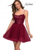 Picture of: Tulle and Sequin Short Party Dress with Corset Back in Burgundy, Style: 29237, Detail Picture 1