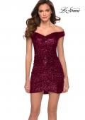 Picture of: Off the Shoulder Ruched Sequin Homecoming Dress In Burgundy, Style: 29277, Detail Picture 1
