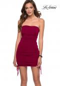 Picture of: Strapless Short Dress with Ruching and Adjustable Ties in Burgundy, Style: 29430, Detail Picture 1