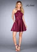 Picture of: Sheer Illusion Dress with Scattered Lace and Short Skirt in Burgundy, Style: 25202, Detail Picture 2