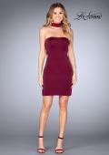 Picture of: Tight Jersey Homecoming Dress with Attached Choker in Burgundy, Style: 25062, Detail Picture 3