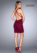 Picture of: Gathered Jersey Short Dress with Key Hole Back in Burgundy, Style: 25109, Detail Picture 3