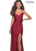 Picture of: Long Homecoming Dress with Slit and Criss Cross Back in Burgundy, Style: 28206, Detail Picture 3