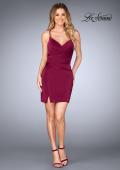 Picture of: Gathered Jersey Short Dress with Strappy Back in Burgundy, Style: 25127, Detail Picture 4