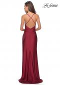 Picture of: Long Homecoming Dress with Slit and Criss Cross Back in Burgundy, Style: 28206, Detail Picture 4