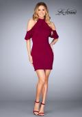 Picture of: Ruffle Halter Top Dress with Tight Jersey Skirt in Burgundy, Style: 25147, Detail Picture 6