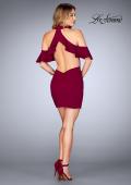 Picture of: Ruffle Halter Top Dress with Tight Jersey Skirt in Burgundy, Style: 25147, Detail Picture 7