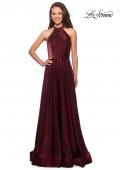 Picture of: Long Satin Gown with Embellished High Neckline in Burgundy, Style: 25576, Main Picture