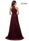 Picture of: Long Satin Gown with Embellished High Neckline in Burgundy, Style: 25576, Back Picture