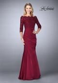 Picture of: Gathered Mermaid Satin Gown with Lace Top in Burgundy, Style: 24926, Detail Picture 7