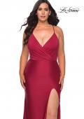 Picture of: Jersey Prom Dress for Curves with Slit and Criss Cross Back in Burgundy, Style: 29022, Main Picture