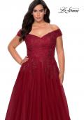 Picture of: Off The Shoulder Tulle Plus Size Gown with Lace in Burgundy, Style: 28950, Detail Picture 1