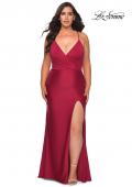 Picture of: Jersey Prom Dress for Curves with Slit and Criss Cross Back in Burgundy, Style: 29022, Detail Picture 3