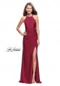 Picture of: High Neck Long Form Fitting Gown with Ruching in Burgundy, Style: 26141, Main Picture
