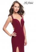 Picture of: Satin Prom Dress with Open Back and Beaded Straps in Burgundy, Style: 26167, Main Picture