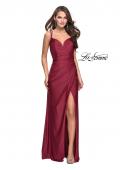 Picture of: Long Jersey Prom Dress with Ruching Side Wrap Detail in Burgundy, Style: 26317, Main Picture