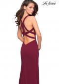 Picture of: Long Jersey Prom Dress With Exposed Back Zipper in Burgundy, Style: 27031, Main Picture
