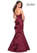 Picture of: Strapless V Prom Gown with Cascading Ruffle Back in Burgundy, Style: 27105, Main Picture
