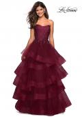 Picture of: Strapless Floor Length Layered Tulle Prom Gown in Burgundy, Style: 27291, Main Picture