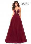 Picture of: Tulle evening Gown with Satin Bust and V Shaped Back in Burgundy, Style: 27485, Main Picture