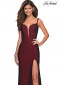 Picture of: Form Fitting Jersey Dress with Open Strappy Back in Burgundy, Style: 27512, Main Picture