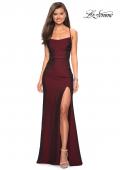 Picture of: Simple Long Jersey Dress with Slit and Ruching in Burgundy, Style: 27660, Main Picture